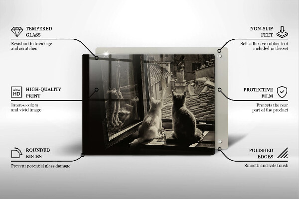 Üveg vágódeszka Macskák város és ablak