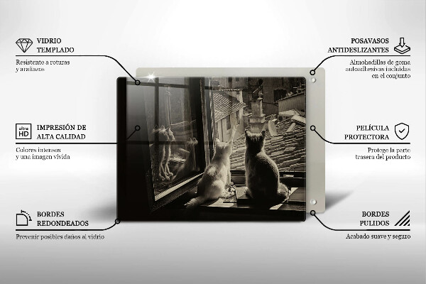 Üveg vágódeszka Macskák város és ablak