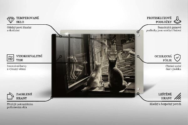 Üveg vágódeszka Macskák város és ablak