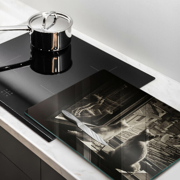 Üveg vágódeszka Macskák város és ablak