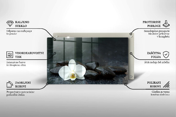 Üveg vágódeszka Fehér virág Zen kövek