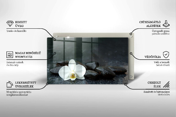 Üveg vágódeszka Fehér virág Zen kövek