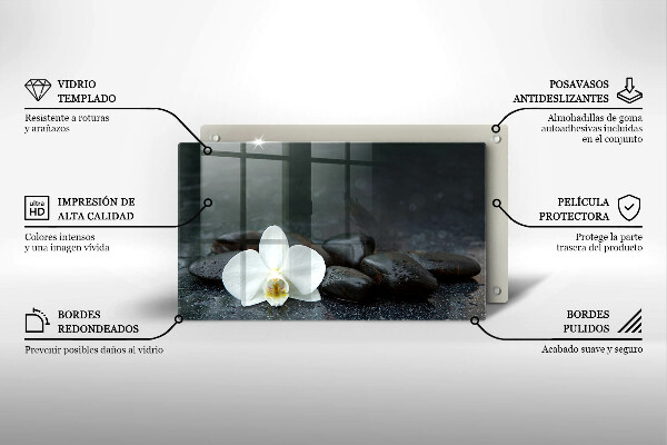 Üveg vágódeszka Fehér virág Zen kövek