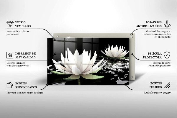 Üveg vágódeszka Fehér liliomok a vízen