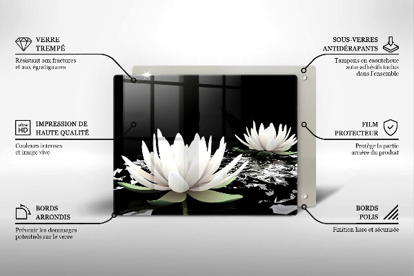 Üveg vágódeszka Fehér liliomok a vízen