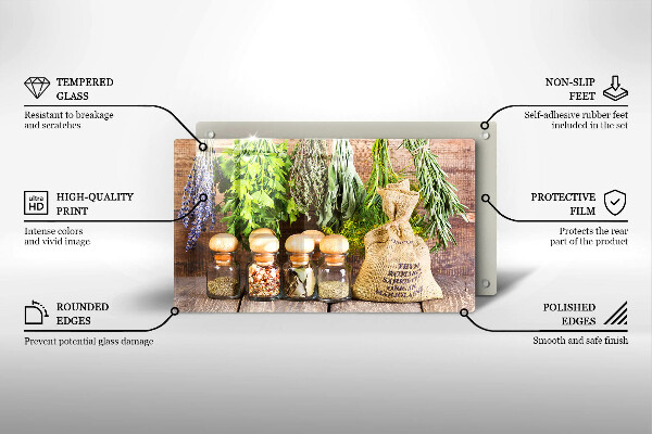 Üveg vágódeszka Gyógynövények fűszerek és fa