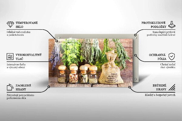 Üveg vágódeszka Gyógynövények fűszerek és fa