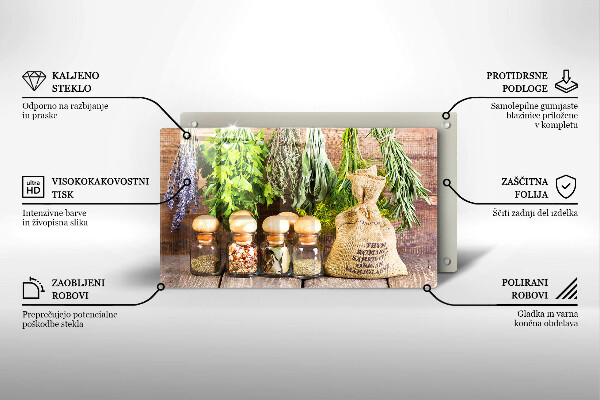 Üveg vágódeszka Gyógynövények fűszerek és fa