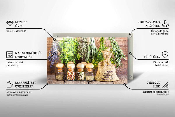 Üveg vágódeszka Gyógynövények fűszerek és fa