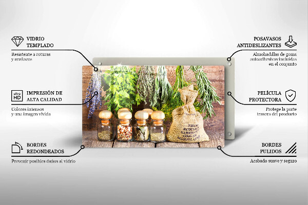 Üveg vágódeszka Gyógynövények fűszerek és fa