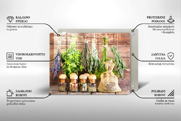 Üveg vágódeszka Gyógynövények fűszerek és fa