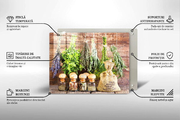 Üveg vágódeszka Gyógynövények fűszerek és fa