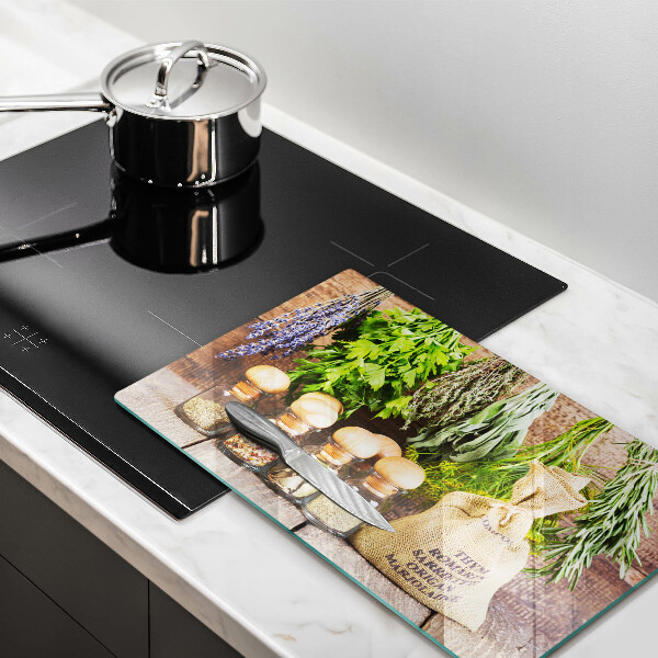 Üveg vágódeszka Gyógynövények fűszerek és fa