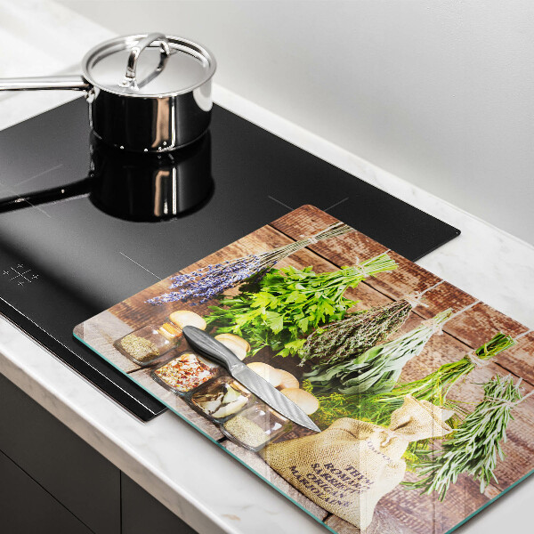 Üveg vágódeszka Gyógynövények fűszerek és fa