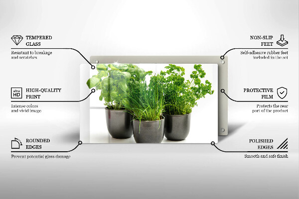 Üveg vágódeszka Edények gyógynövényekkel