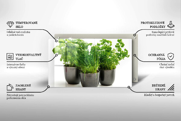 Üveg vágódeszka Edények gyógynövényekkel