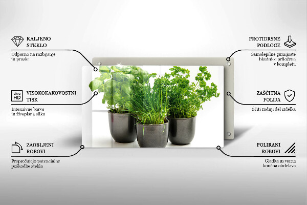 Üveg vágódeszka Edények gyógynövényekkel