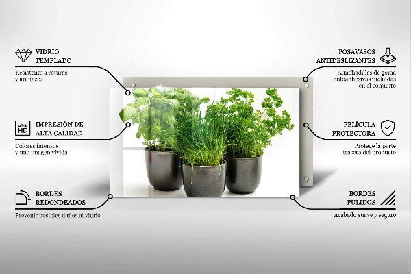 Üveg vágódeszka Edények gyógynövényekkel