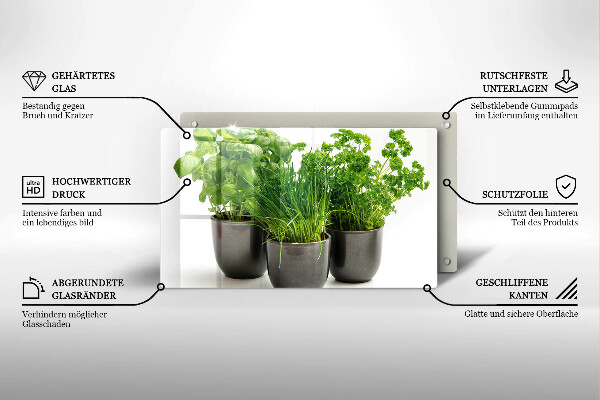Üveg vágódeszka Edények gyógynövényekkel