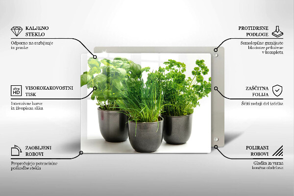 Üveg vágódeszka Edények gyógynövényekkel