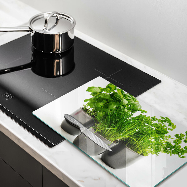 Üveg vágódeszka Edények gyógynövényekkel