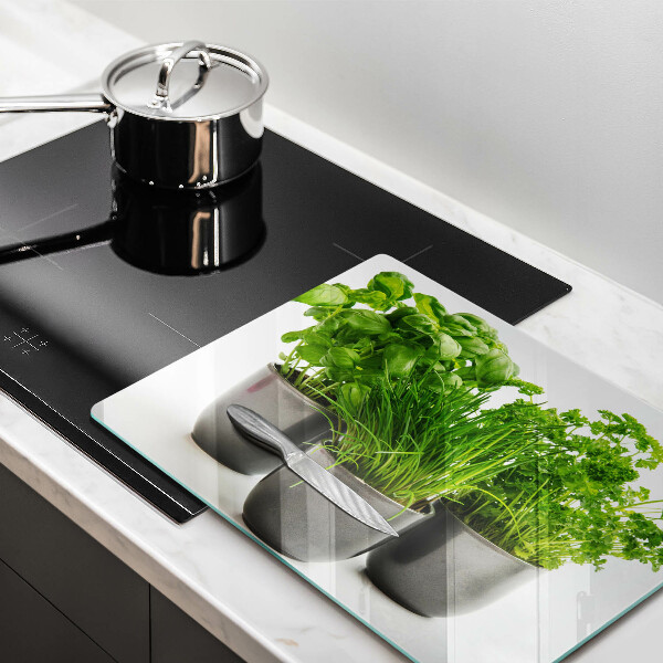 Üveg vágódeszka Edények gyógynövényekkel