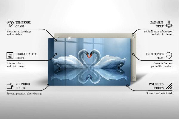 Üveg vágódeszka Két hattyúszív