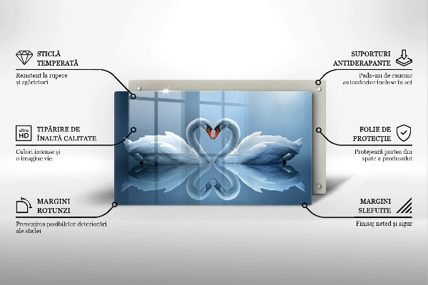 Üveg vágódeszka Két hattyúszív