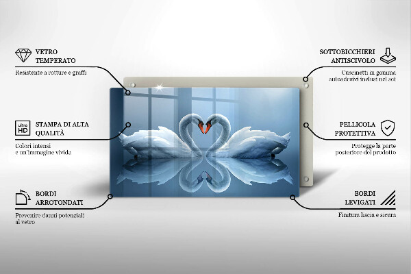 Üveg vágódeszka Két hattyúszív
