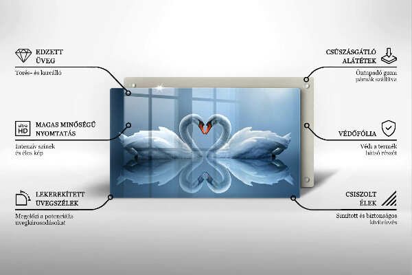 Üveg vágódeszka Két hattyúszív