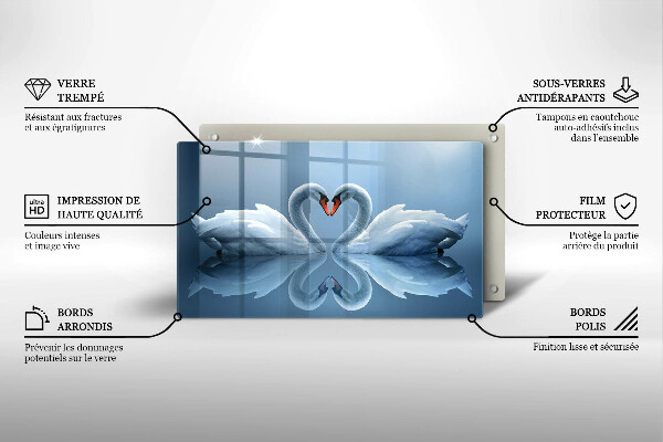 Üveg vágódeszka Két hattyúszív