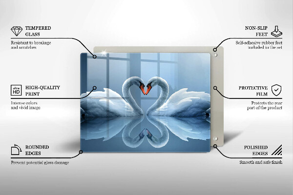 Üveg vágódeszka Két hattyúszív