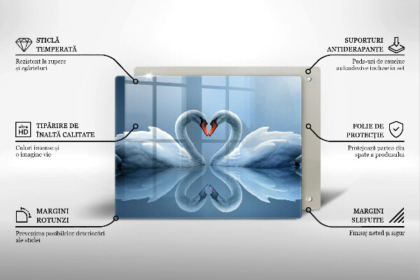 Üveg vágódeszka Két hattyúszív