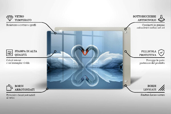 Üveg vágódeszka Két hattyúszív