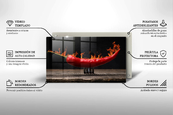 Üveg vágódeszka Csípős chili paprika