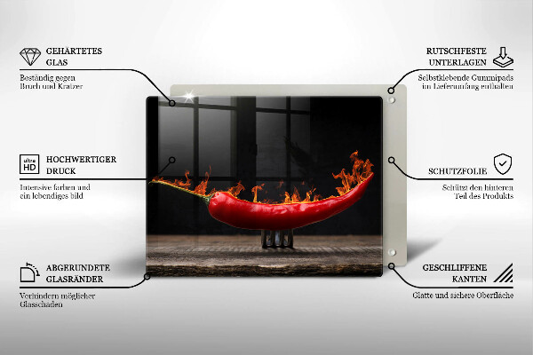 Üveg vágódeszka Csípős chili paprika