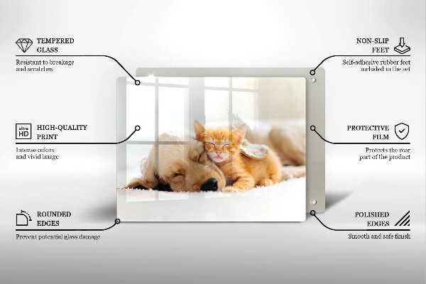 Üveg vágódeszka Állatok kutya és macska