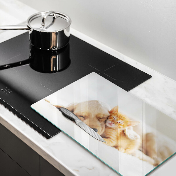 Üveg vágódeszka Állatok kutya és macska