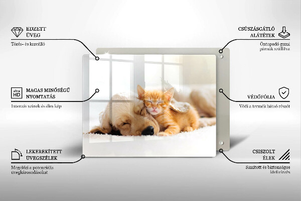 Üveg vágódeszka Állatok kutya és macska