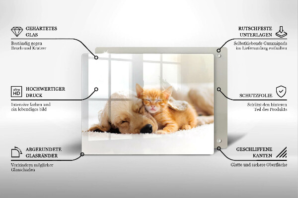 Üveg vágódeszka Állatok kutya és macska