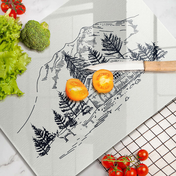 Üveg vágódeszka Rajz egy ház a hegyekben