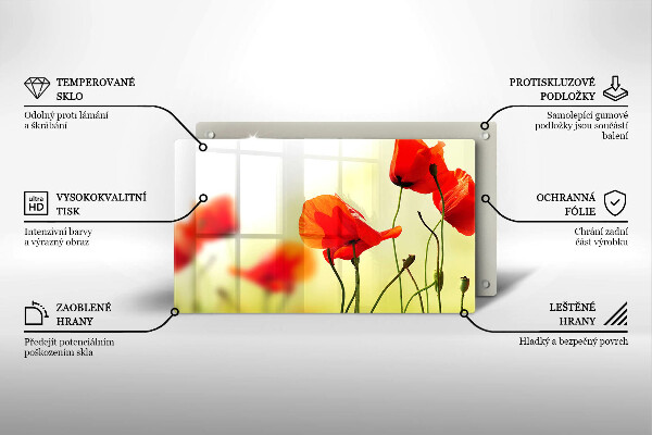 Üveg vágódeszka Piros pipacs virágok