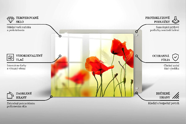 Üveg vágódeszka Piros pipacs virágok