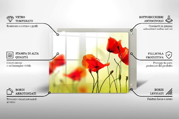 Üveg vágódeszka Piros pipacs virágok