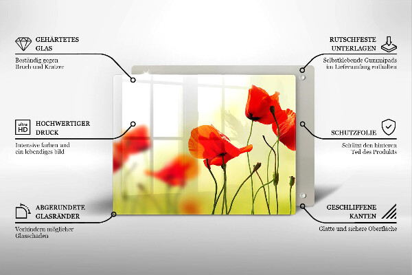 Üveg vágódeszka Piros pipacs virágok