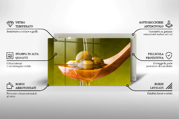 Üveg vágódeszka Olívaolaj és olívabogyó