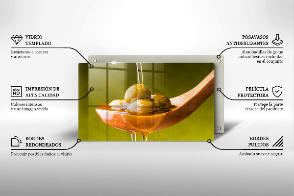 Üveg vágódeszka Olívaolaj és olívabogyó