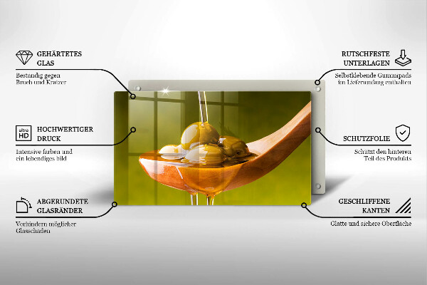 Üveg vágódeszka Olívaolaj és olívabogyó