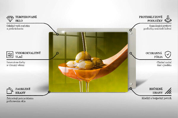 Üveg vágódeszka Olívaolaj és olívabogyó