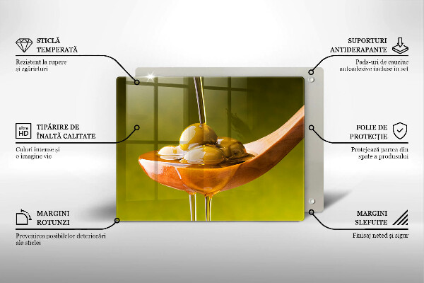 Üveg vágódeszka Olívaolaj és olívabogyó